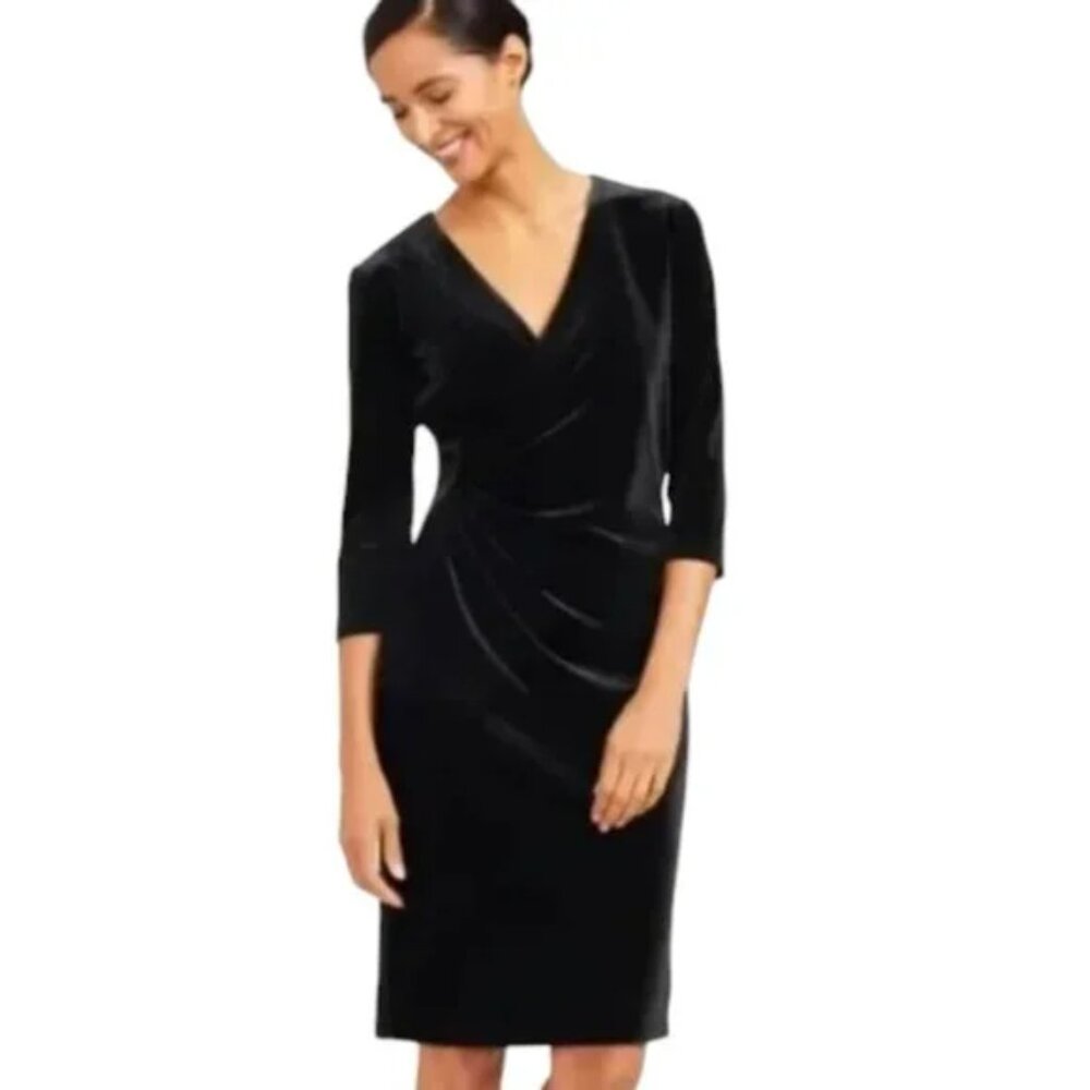 J. McLaughlin Olana Black Velvet Faux Wrap Dress